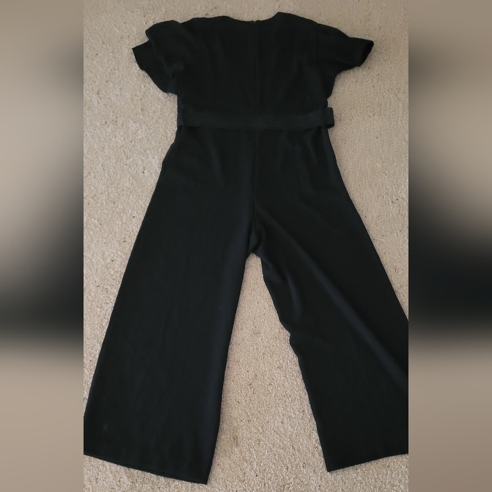 Zara Black Wide Leg Ruffled Short Sleeve Belted Women’s Jumpsuit - Picture 5 of 5